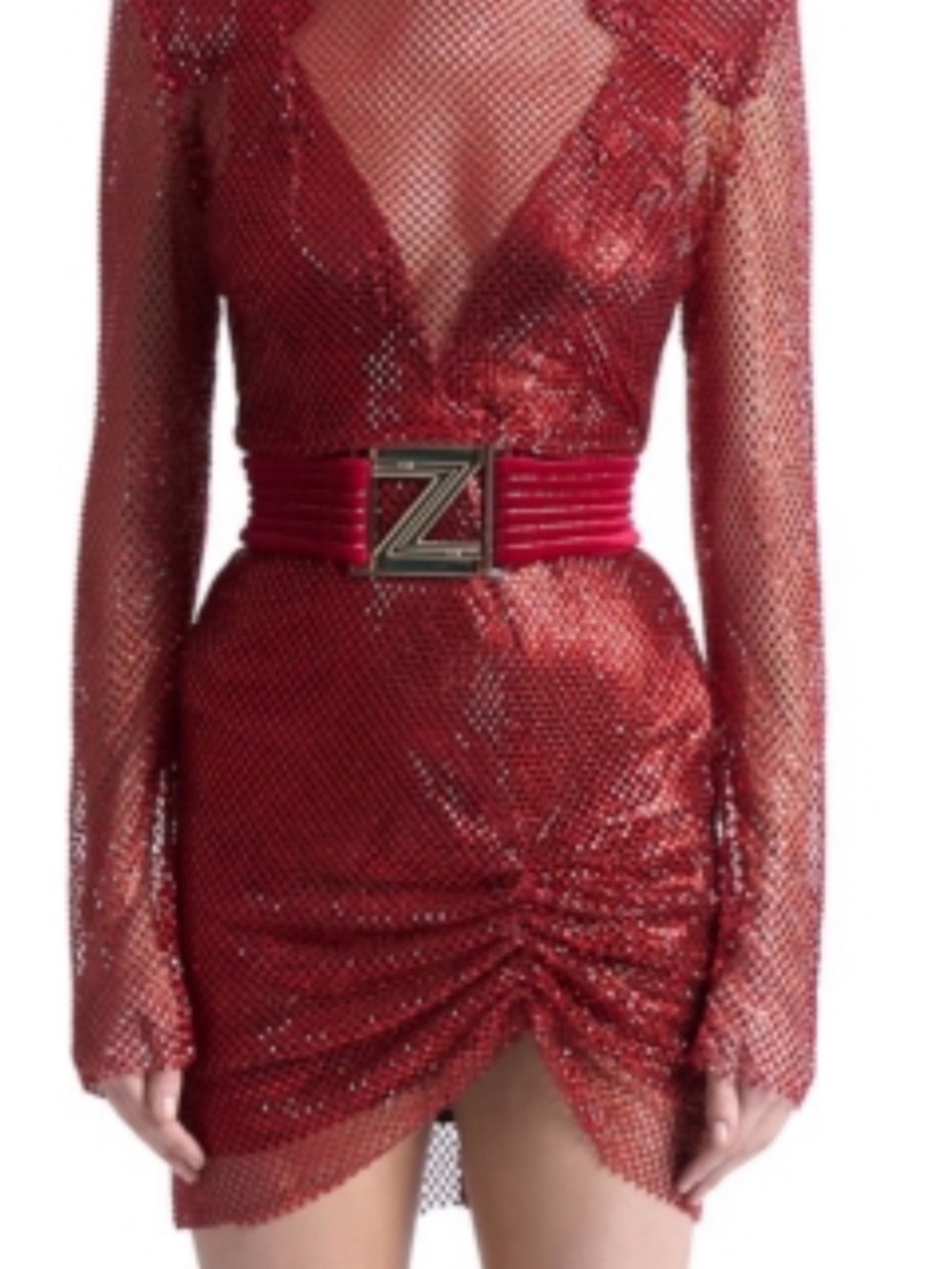 Zhivago Red Sequin Plunge Mini Dress with Signature Belt Size 8